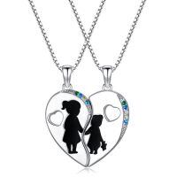 wholesale 925 Sterling Silver Kids Heart Pendant Necklace With Enamel And Cubic Zirconia-Set-Big & Little Sister Necklace