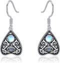 wholesale 925 Sterling Silver Triangle Moonstone Evil Eye Hamsa Drop Dangle Hook Earrings for Women-0-0