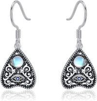 wholesale 925 Sterling Silver Triangle Moonstone Evil Eye Hamsa Drop Dangle Hook Earrings for Women-Moonstone Evil Eye