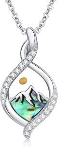 wholesale 925 Sterling Silver Abalone Shell & Cubic Zirconia Christian Mountain Pendant Necklace for Women-0-0