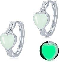 wholesale 925 Sterling Silver Glow in the Dark Celtic Heart Hoops - Luminous Green Stone  for Her-Celtic Earrings - Luminous Stone