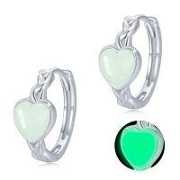wholesale 925 Sterling Silver Glow in the Dark Celtic Heart Hoops - Luminous Green Stone  for Her-Celtic Earrings - Luminous Stone