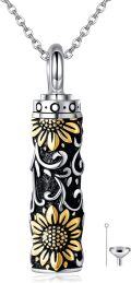 wholesale 925 Sterling Silver Sunflower Black Enamel Cylinder Keepsake Pendant Necklace with Funnel and Fill Tool-0-0