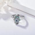 wholesale 925 Sterling Silver Hamsa Evil Eye Chakra Adjustable Open Ring-0-2