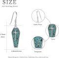 wholesale 925 Sterling Silver Turquoise Stone Gothic Coffin Drop Earrings with Cross and Bat Design - Halloween s for Women-0-5