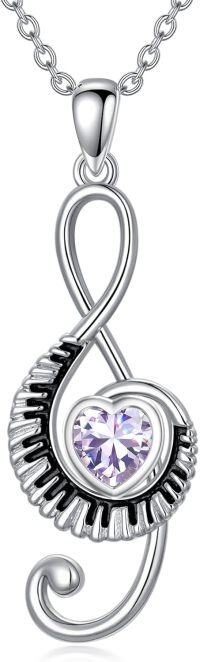 wholesale Sterling Silver Birthstone Music Necklace Piano Note Treble Clef Pendant-06-June