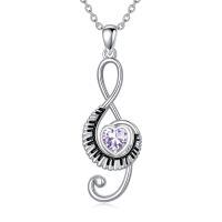 wholesale 925 Sterling Silver Music Note Heart Pendant Necklace-06-June