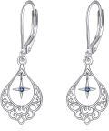 wholesale 925 Sterling Silver Teardrop Hollow Star Blue Sapphire Leverback Earrings  for Women-0-0