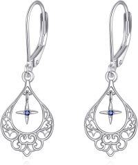 wholesale 925 Sterling Silver Teardrop Hollow Star Blue Sapphire Leverback Earrings  for Women-Star Earrings