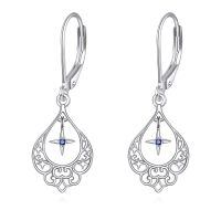 wholesale 925 Sterling Silver Teardrop Hollow Star Blue Sapphire Leverback Earrings  for Women-Star Earrings