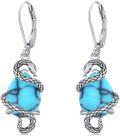 wholesale 925 Sterling Silver Turquoise Snake Pendant Leverback Earrings for Women Girls Halloween Gift Idea-0-0