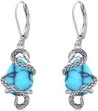 wholesale 925 Sterling Silver Turquoise Snake Pendant Leverback Earrings for Women Girls Halloween Gift Idea-Snake Turquoise