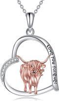 wholesale 925 Sterling Silver Love You Forever Highland Cow Heart Pendant Necklace-0-0