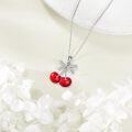 wholesale 925 Sterling Silver Double Red Cherry Bowknot Pendant Necklace for Women-0-2