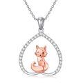 wholesale 925 Sterling Silver Fox Teardrop Pendant Necklace with Cubic Zirconia Gemstones - Gifts for Her-0-0