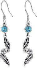 wholesale 925 Sterling Silver Feather & Turquoise Stone Drop Earrings for Women-0-0