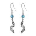 wholesale 925 Sterling Silver Feather & Turquoise Stone Drop Earrings for Women-0-0