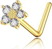 wholesale 925 Sterling Silver Plated 14k Solid Yellow Gold Daisy Nose Stud for Women-Daisy-20G