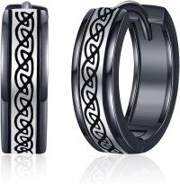 wholesale Titanium Black Celtic Knot Huggie Hoop Earrings for Men - Father's Day Gifts-Viking Hoop Earrings 002 (Celtic Knot)