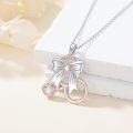 wholesale 925 Sterling Silver Bicycle Pendant with Bow and Cubic Zirconia Charm Necklace-0-2