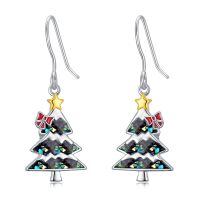 wholesale 925 Sterling Silver Christmas Tree Dangle Earrings-Crushed Abalone Shell