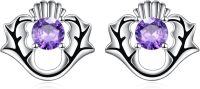 wholesale 925 Sterling Silver Purple Crystal Flower Stud Earrings-Scottish Thistle Earrings