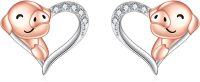 wholesale 925 Sterling Silver Heart-Shaped Pig Stud Earrings - Cute Animal  for Girls and Women-Pig earrings