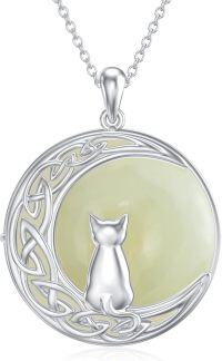 wholesale Sterling Silver Jade Necklace Cat Hummingbird Dragonfly Butterfly Bee Jewelry Gift for Women Mom-Cats 1-White Gold