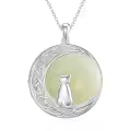 TOUPOP Sterling Silver Jade Cat Hummingbird Dragonfly Butterfly Bee Necklace-0-0