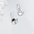 wholesale 925 Sterling Silver Black Cat in Bowl Drop Earrings with Butterfly Dragon Leverbacks-0-4