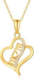 wholesale 14K Gold Mom Heart Pendant Necklace with Cubic Zirconia - Gift for Mother's Day-0-0
