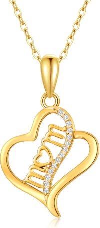 wholesale 14K Gold Mom Heart Pendant Necklace with Cubic Zirconia - Gift for Mother's Day-style 3