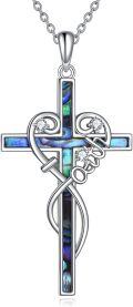 wholesale 925 Sterling Silver Abalone Shell Inlay Cubic Zirconia Accent Cross Pendant Necklace for Women-0-0