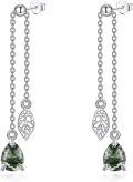 wholesale 925 Sterling Silver Green Moss Agate Leaf Dangle Threader Earrings for Women-0-0