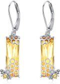 wholesale 925 Sterling Silver Citrine Honeycomb Bee Dangle Earrings for Women Gift-0-0