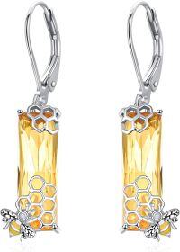 wholesale 925 Sterling Silver Citrine Honeycomb Bee Dangle Earrings for Women Gift-bee earrings-02