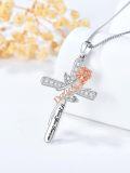 wholesale 925 Sterling Silver Rose Engraved Cross Pendant I Love You Forever Daughter Necklace for Women, 1.37 x 0.86, 18+2 Chain, Gift for Mom Grandma Wife Girlfriend-0-4