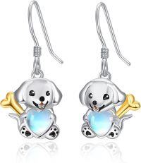 wholesale 925 Sterling Silver Moonstone Dog Bone Heart Drop Earrings for Women-Dog