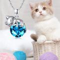 wholesale 925 Sterling Silver Cat Mom Baby Sleeping With Yellow Crystal Pendant Necklace-0-73