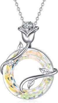 wholesale Sterling Silver Austrian Crystal Infinity Rose Pendant Necklace-White-AB Austrina Crystal