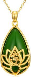 wholesale Jade Lotus Necklace 14k Gold Plated Sterling Silver Teardrop Green Jade Jewelry Christmas Gifts For Women -0-0
