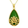 TOUPOP 14K Gold Plated Sterling Silver Green Jade Lotus Necklace Teardrop Jewelry-0-0
