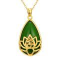 TOUPOP 14K Gold Plated Sterling Silver Green Jade Lotus Necklace Teardrop Jewelry-0-0