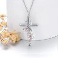 wholesale 925 Sterling Silver Cross with Red Flowers and Leaves Cremation Urn Necklace for Ashes Keepsake Pendant-0-3