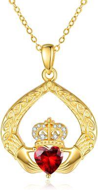 wholesale 925 Sterling Silver Claddagh Birthstone Pendant Necklaces for Women-01 Jan - Garnet
