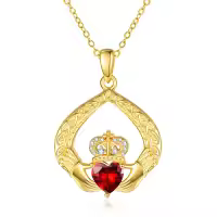 wholesale 925 Sterling Silver Claddagh Birthstone Pendant Necklaces for Women-01 Jan - Garnet