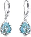 wholesale 925 Sterling Silver Larimar Teardrop Earrings 12.4x8.3mm Icy Blue Sea Wave Pattern Hypoallergenic for Sensitive Skin USA Age 13+-0-0
