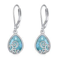 wholesale 925 Sterling Silver Teardrop Earrings With Aqua Swirl Design-larimar