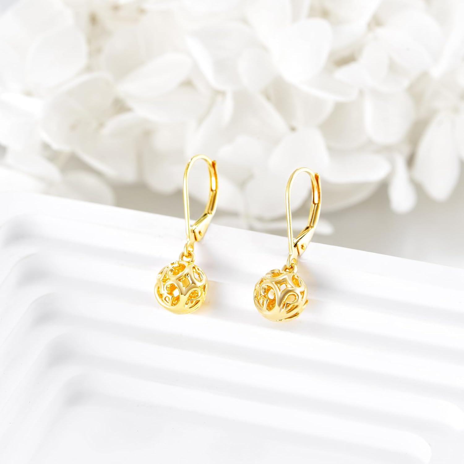 wholesale 14K Gold Sun & Moon Filigree Teardrop Dangle Leverback Earrings-0-1