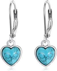 wholesale 925 Sterling Silver Heart Turquoise Earrings for Sensitive Ears Women Girls Vintage -12A-Heart (Turquois)
